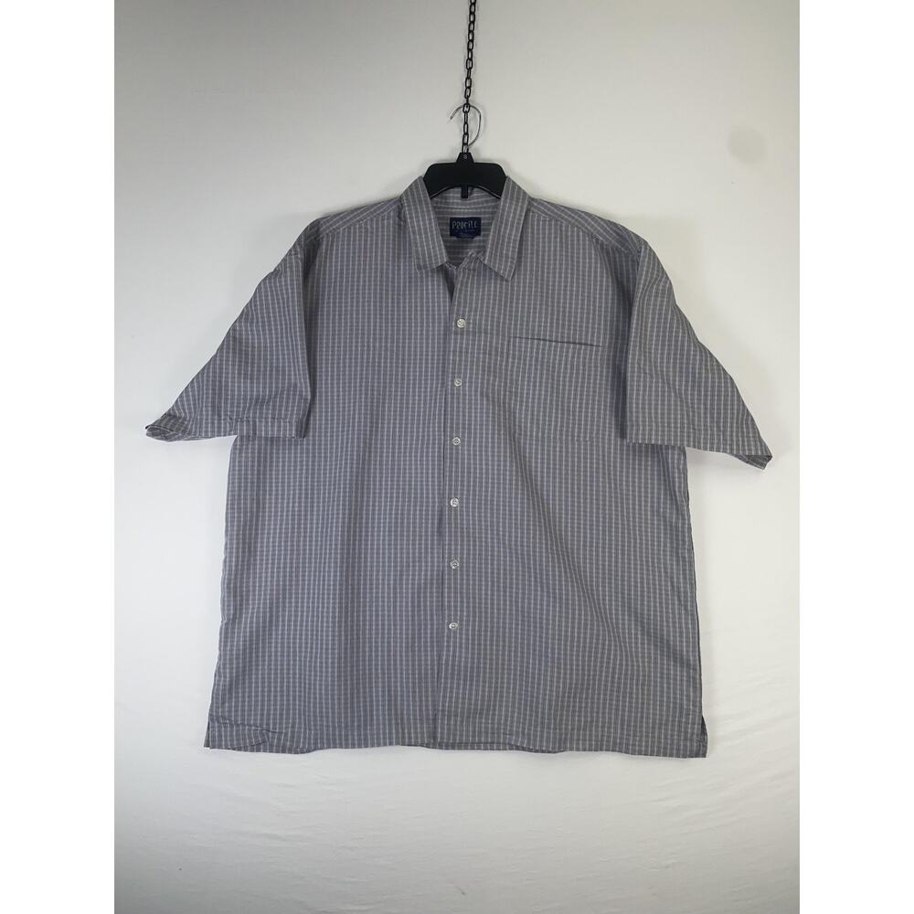 Profile Shirt Mens 2XL Gray Check Short Sleeve Button Up Poly Rayon Casual